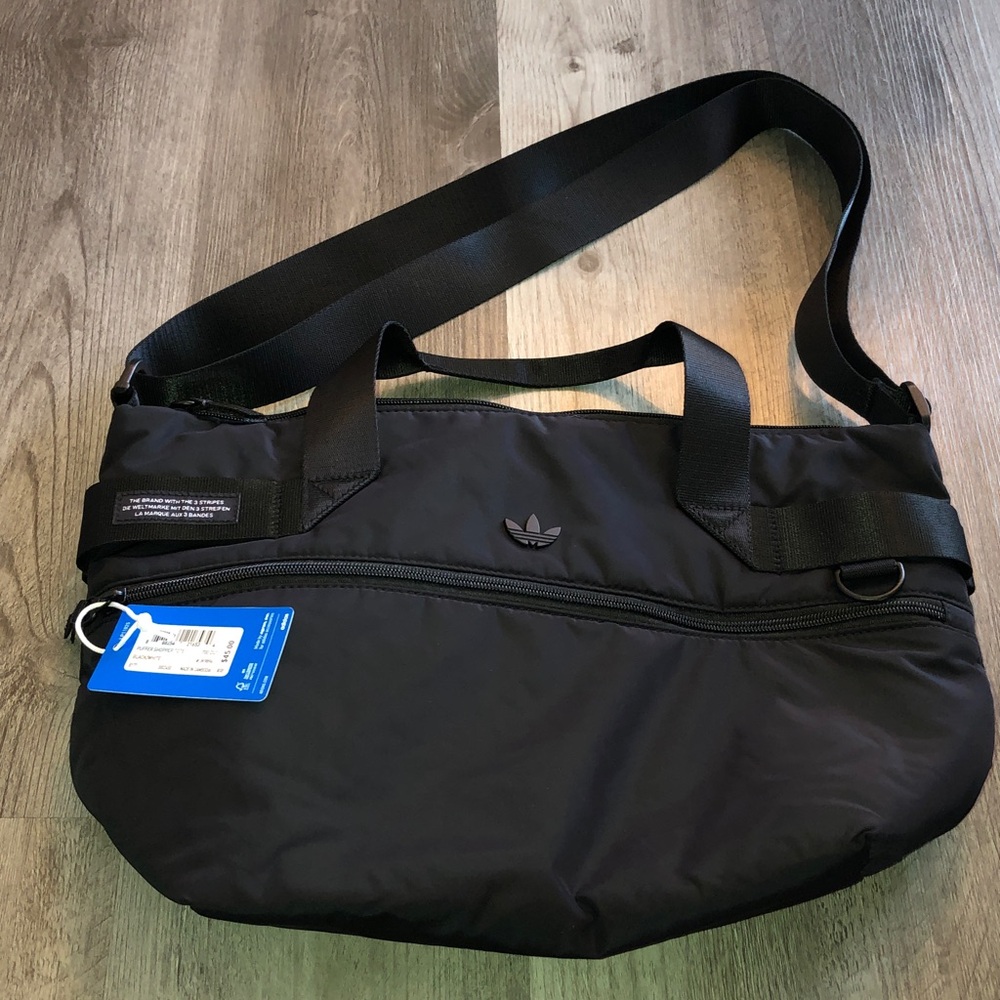 adidas Originals Sandy Black & White Nylon Puffer Shopper Tote + Strap NWT